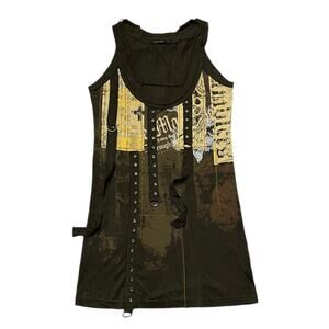 NWOT Vintage Y2K Salvage grunge punk goth lace-up tank dress Size L